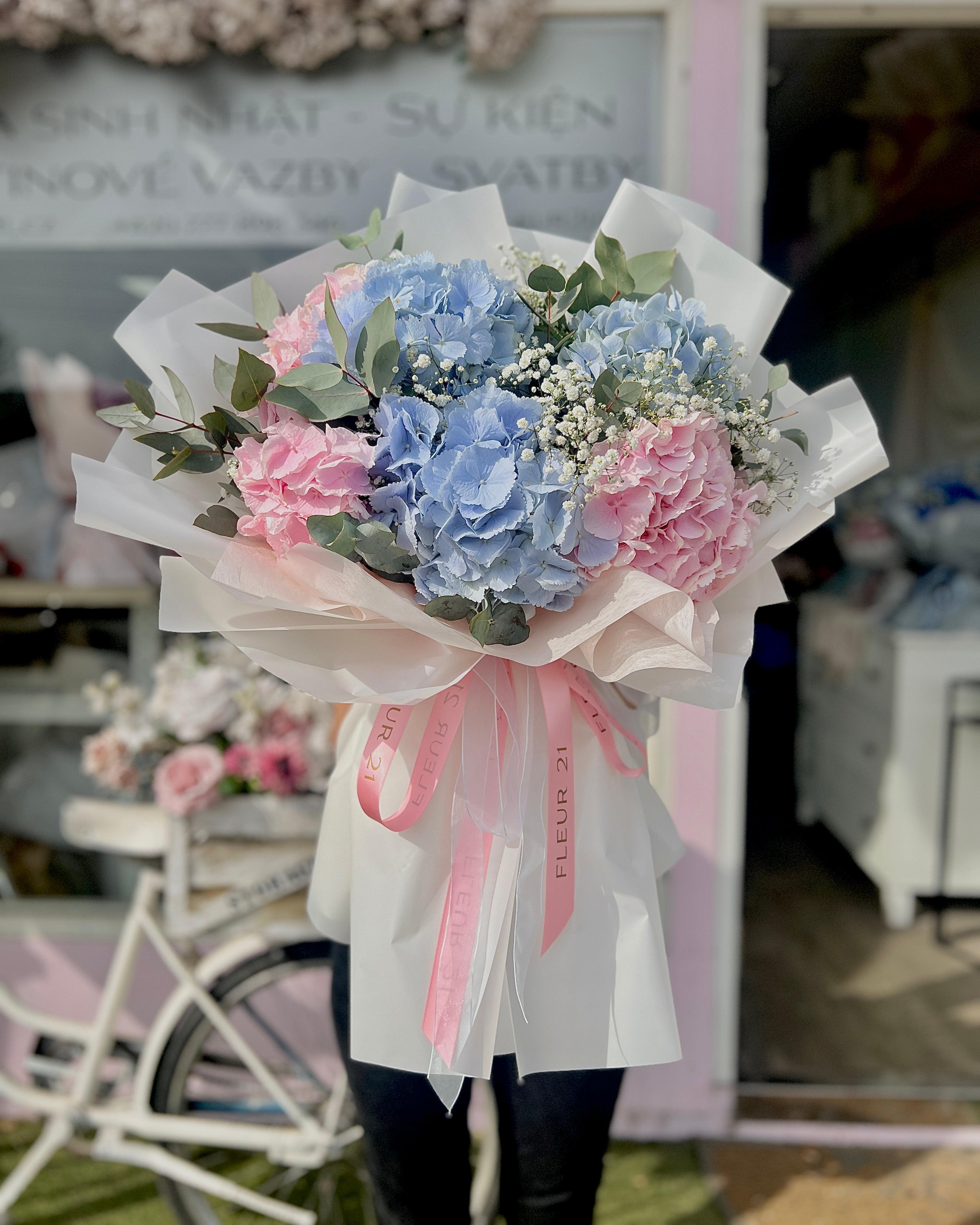 Hydrangea with gypsophila
