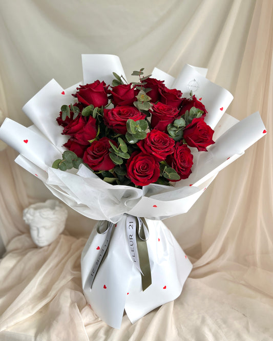 Red roses with eucalyptus love